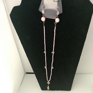 🌷‼️5/$20  Tamina Stella Pink Beaded Floral Painted Pendant Necklace w/ Earrings